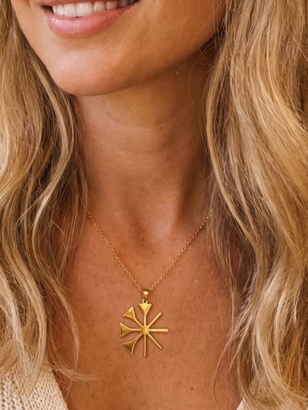 Gold Starburst Pendant Necklace - Women Jewelry
